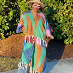 Manteau kimono oversize | Vert et marron