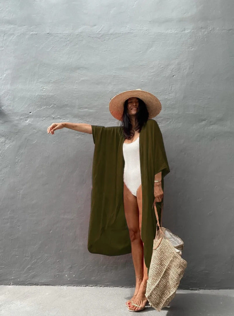 kimono unie vert militaire pour l'été