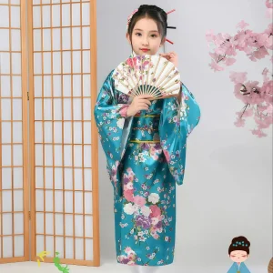 Kimono Japonais Fille Yukata | Bleu Ciel