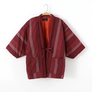 Veste Kimono Matelassée Femme À Rayures Rouges