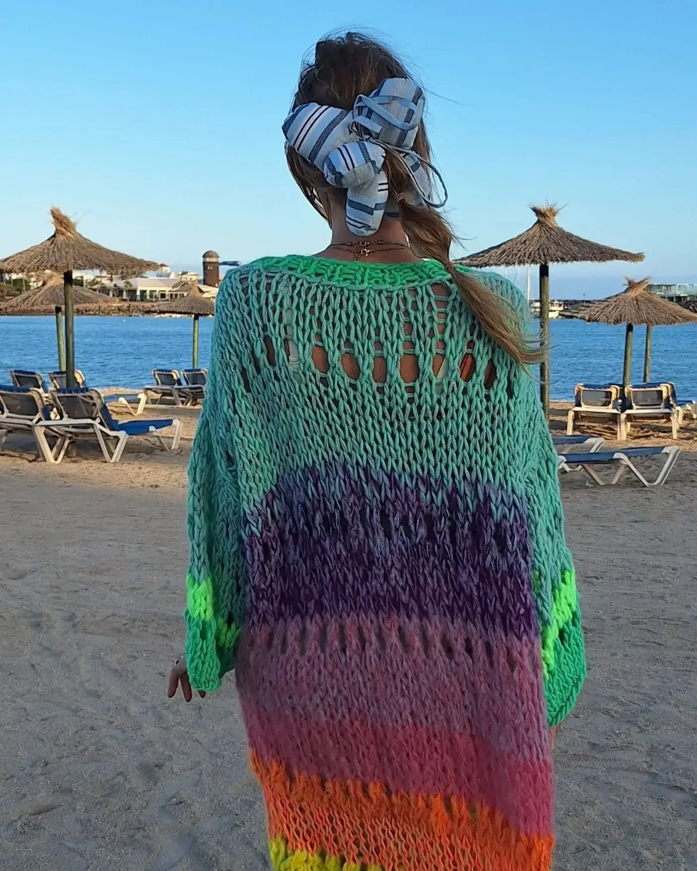 kimono en tricot boheme vert