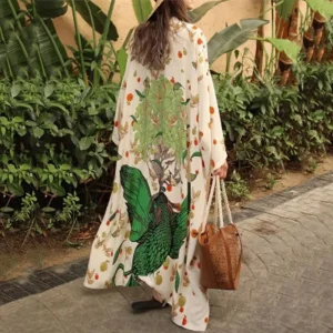 Kimono Long Femme | Yukata Vert Avec Motif Papillon