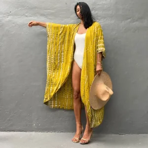 Kimono De Plage Jaune Tie Dye