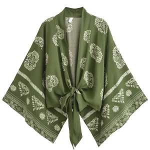 Top Kimono Court Femme Bohème |vert 80ies