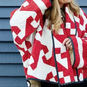 Veste Kimono Matelassée Rétro Rouge