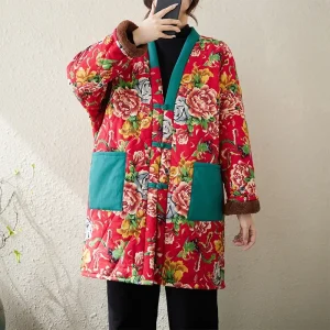 Manteau Kimono Rouge Mi-long | Style Chinois