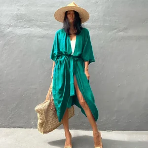 Robe De Plage Kimono Unie | Vert