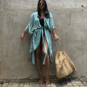 Kimono De Plage Bleu Cyan | Teinture Lien