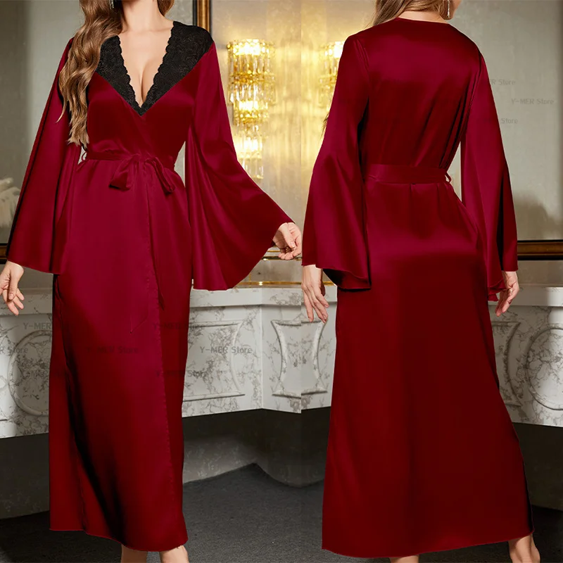 peignoir sexy en satin rouge pour femme