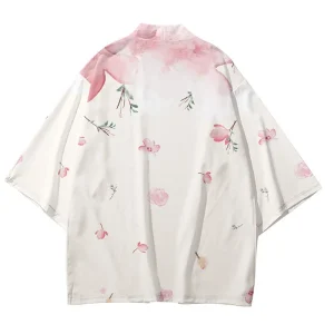 Veste kimono unisexe | Haori fleur rose