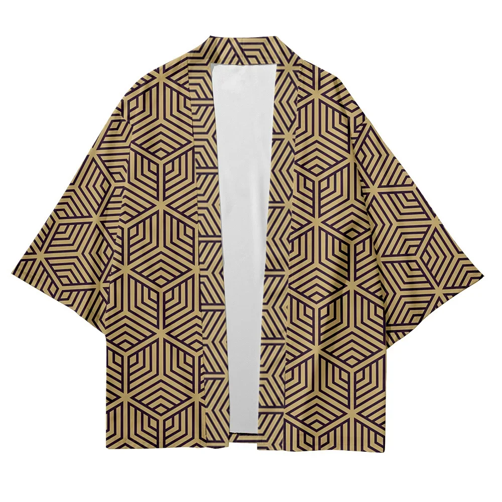 veste kimono unisexe en géométrie ocre