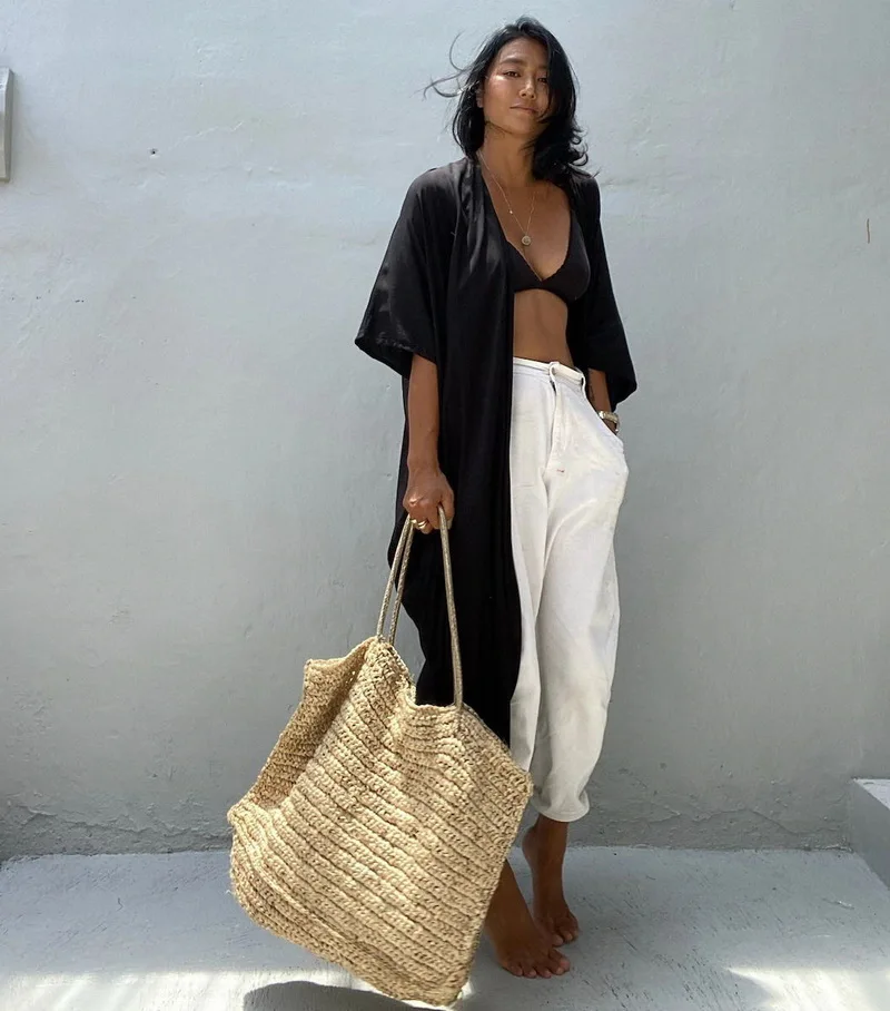 kimono de plage uni noir