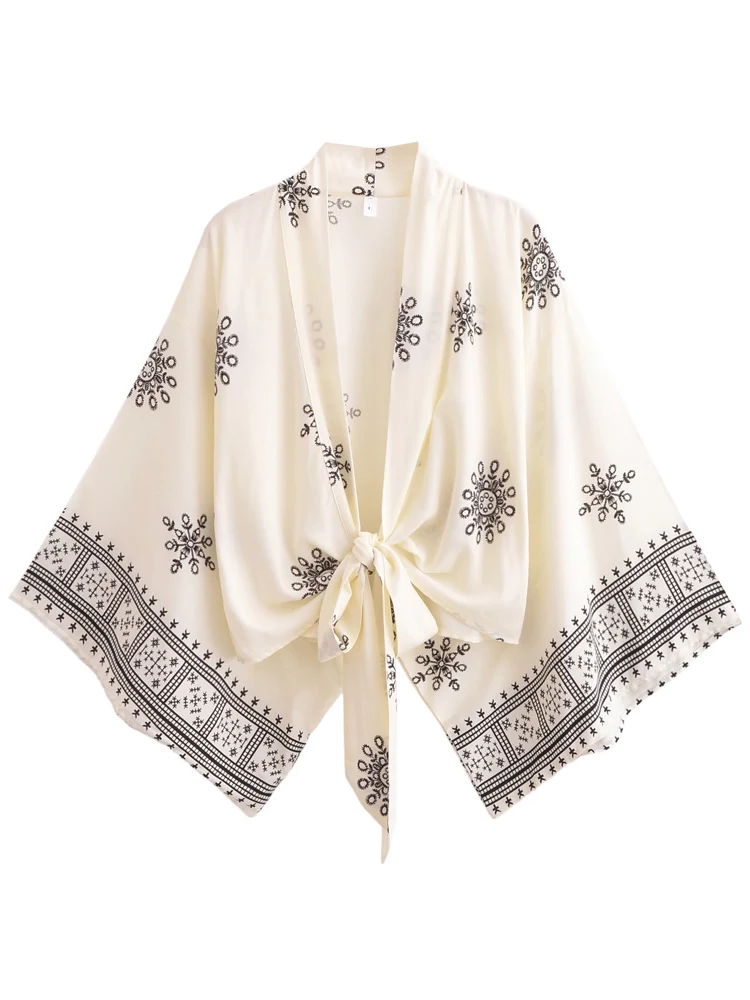 Top Kimono Court Femme Bohème |blanc 80ies