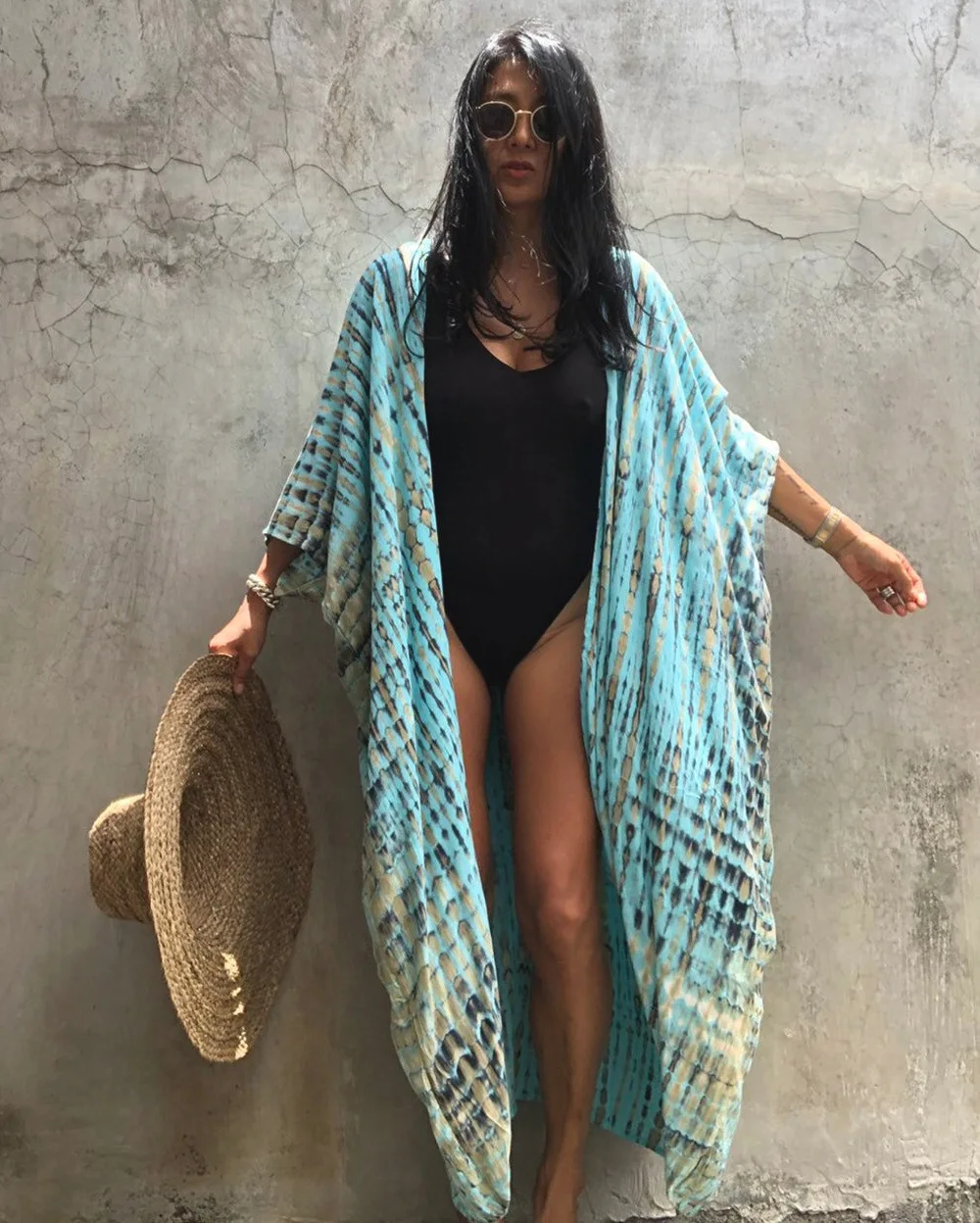 kimono de plage léger bleu cyan