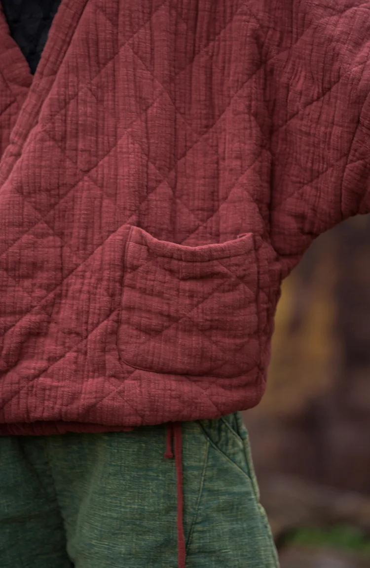 kimono matelassé rouge pour temps frais