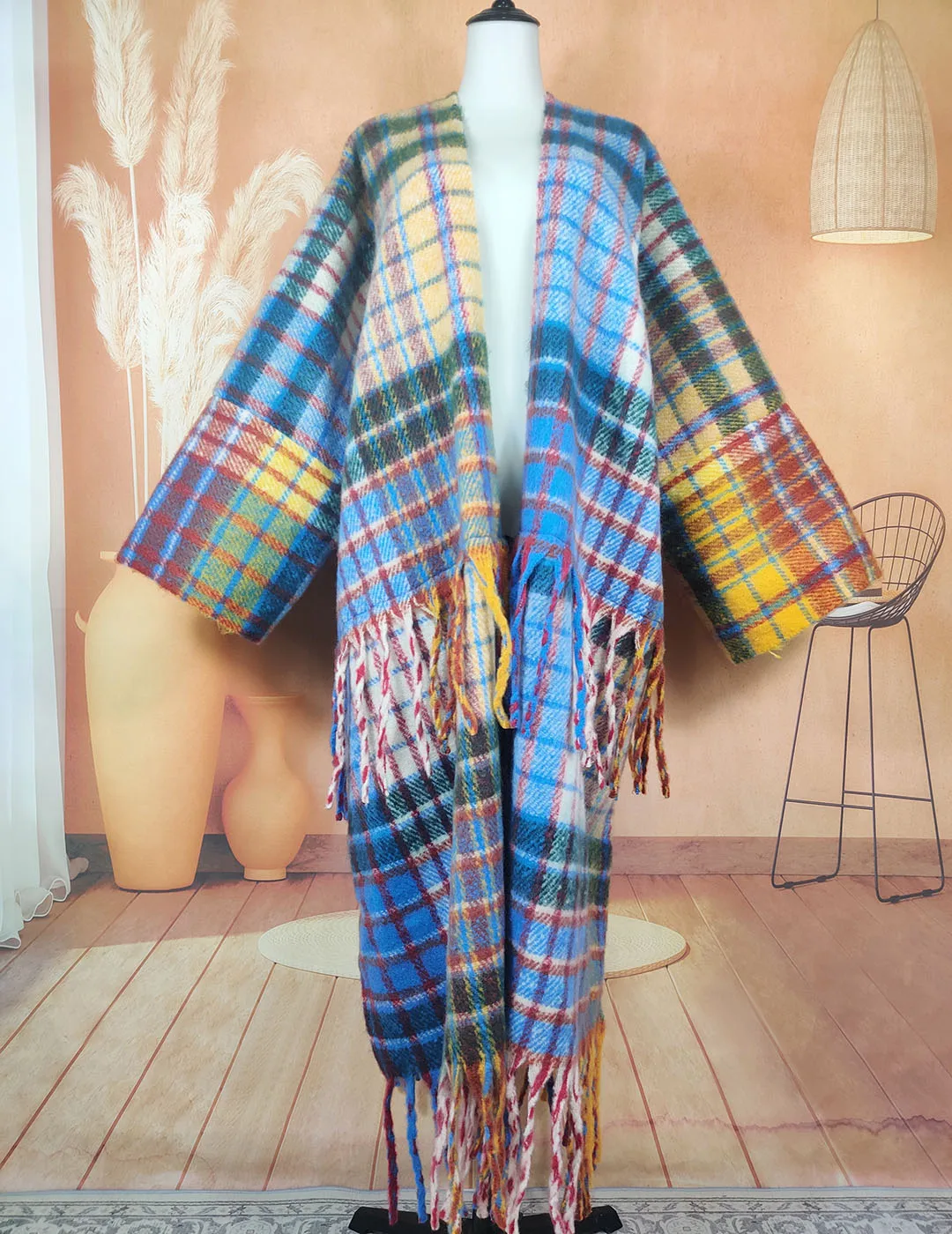 manteau kimono à carreaux oversize