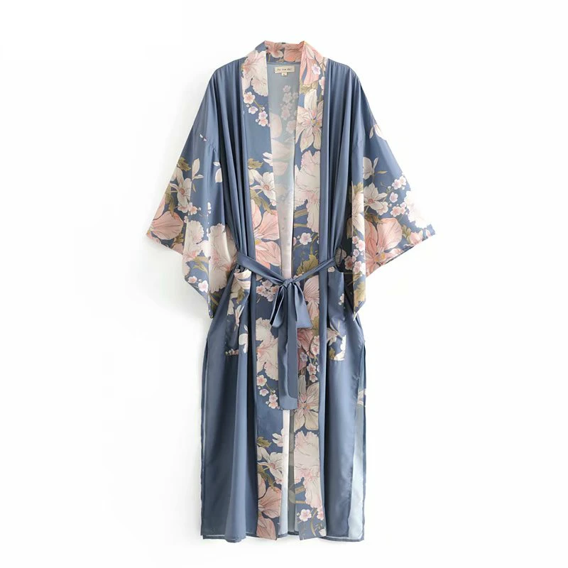 kimono vintage couleur bleu pour femme