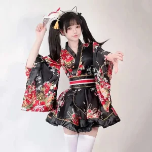 Robe Kimono Traditonnelle Japonaise Noire | Lolita
