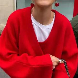 Veste Kimono Cardigan Hiver | Rouge