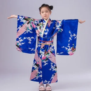 Kimono Fille Yukata | Bleu Et Rose