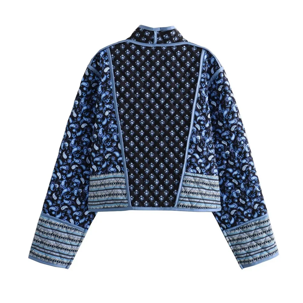 veste kimono matelassée femme en patchwork bleu