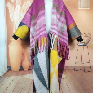 Manteau Kimono Oversize Rose Et Jaune