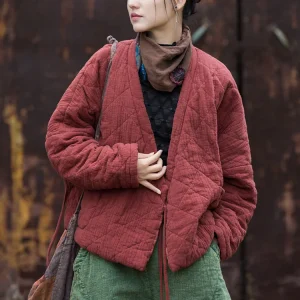 Veste Kimono Matelassée Rouge Pour L'automne