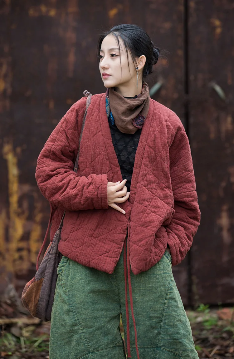 Veste Kimono Matelassée Rouge Pour L'automne