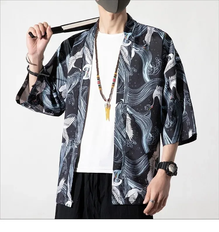 kimono bleu moderne pour homme