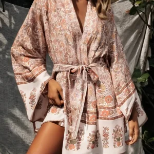 Kimono Court Femme | Haori Rose Bohème
