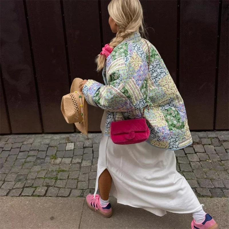 Veste Kimono Matelassée Patchwork Vert