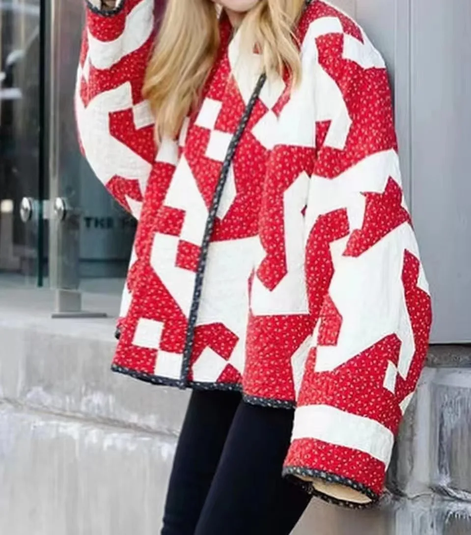 veste rétro matelassée de couleur rouge