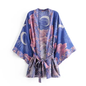 Kimono Court Femme Haori | Clair De Lune Bleu