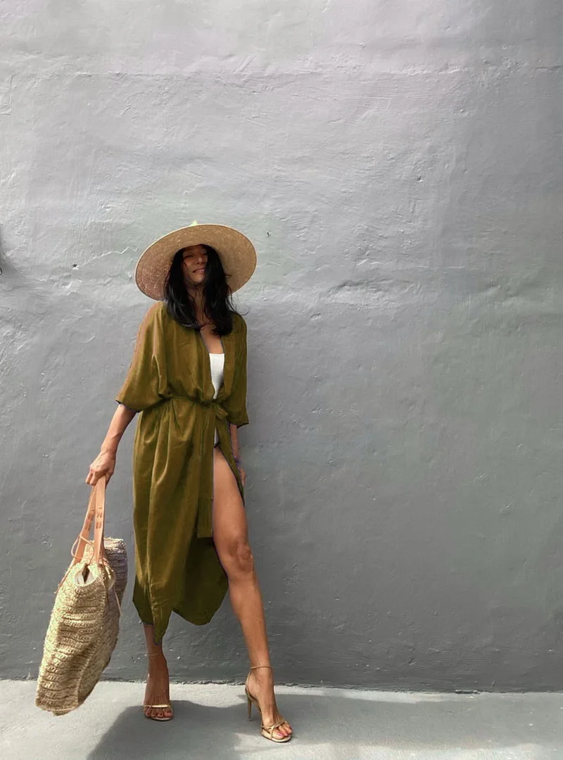robe de plage kimono couleur vert militaire