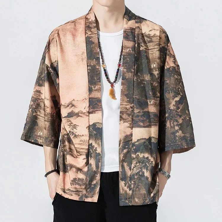 kimono élégant pour homme en rose