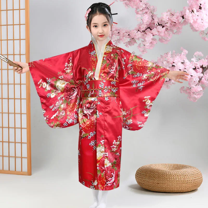 kimono en coton rouge pour enfants style yukata
